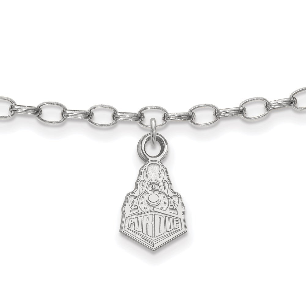 Sterling Silver Rhodium-plated LogoArt Purdue University Boilermakers Train Logo 9 inch Anklet, 9 x 7 mm