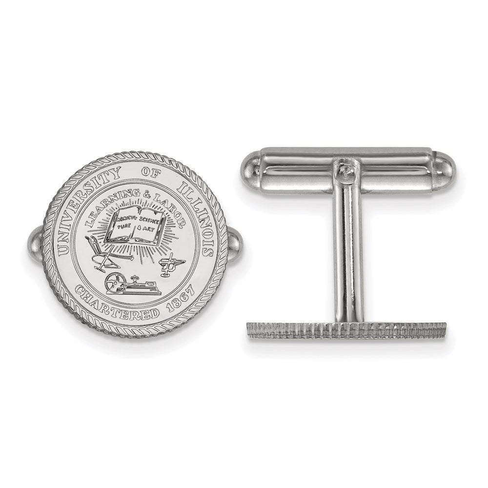 Sterling Silver Rhodium-plated LogoArt University of Illinois Crest Cuff Links