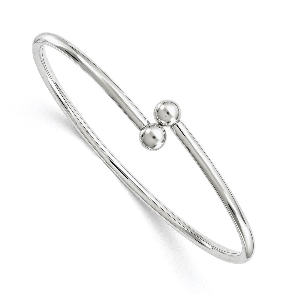 Sterling Silver Flexible w/6.0mm Threaded Ball Bangle, 7.5 mm