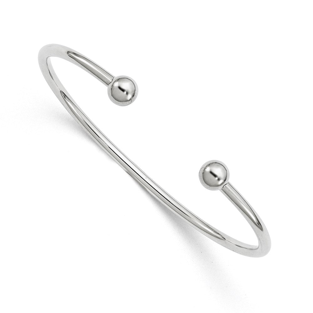 Sterling Silver 2.5mm w/6.0mm Threaded Ball Cuff Bangle, 2.5 mm