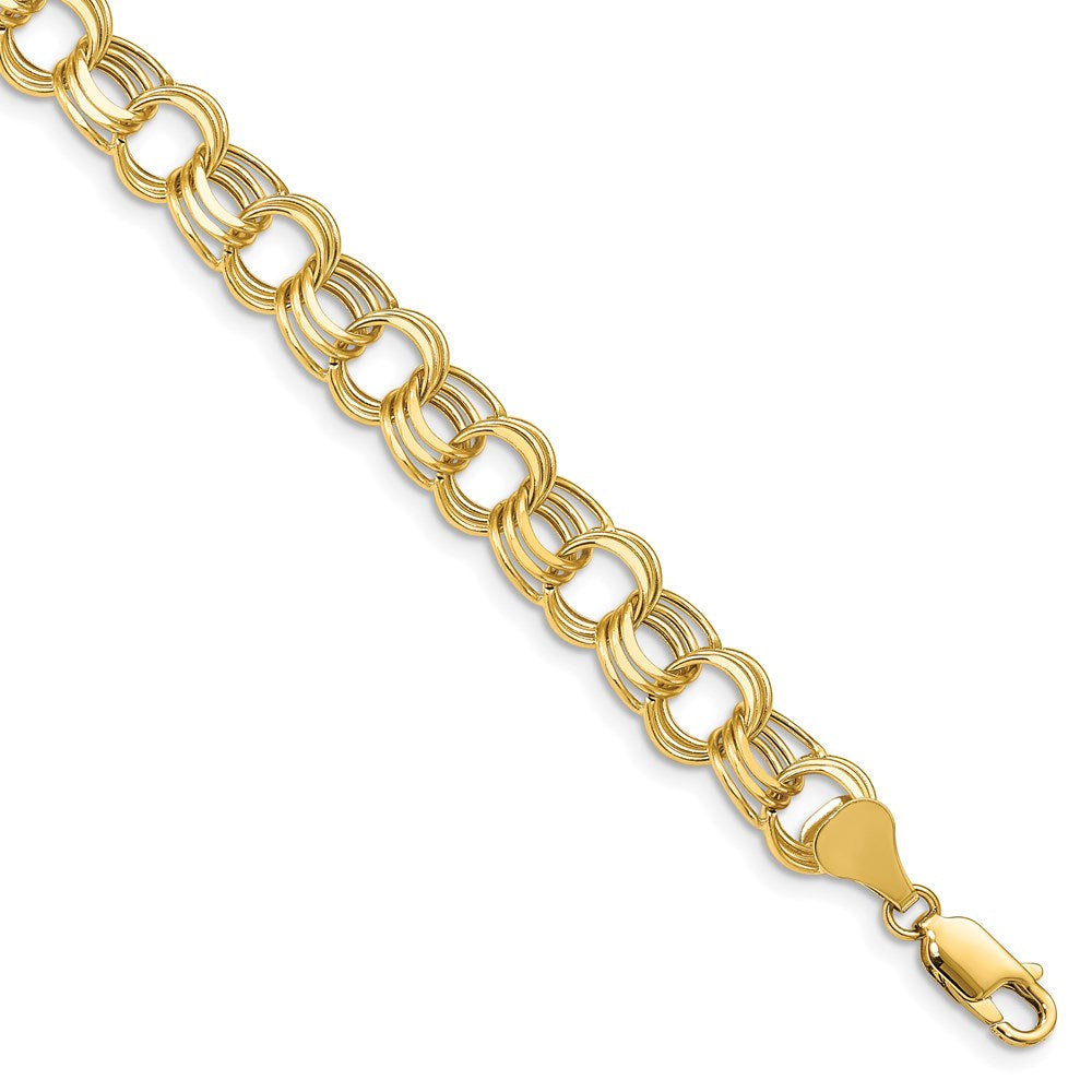 14k 9mm Hollow Triple Link 7 inch Charm Bracelet, 7 x 8.5 mm