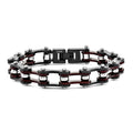 Stainless Steel w/Black IP & Red IP Ctr Bike Chain 8.25 Bracelet, 8.25 mm