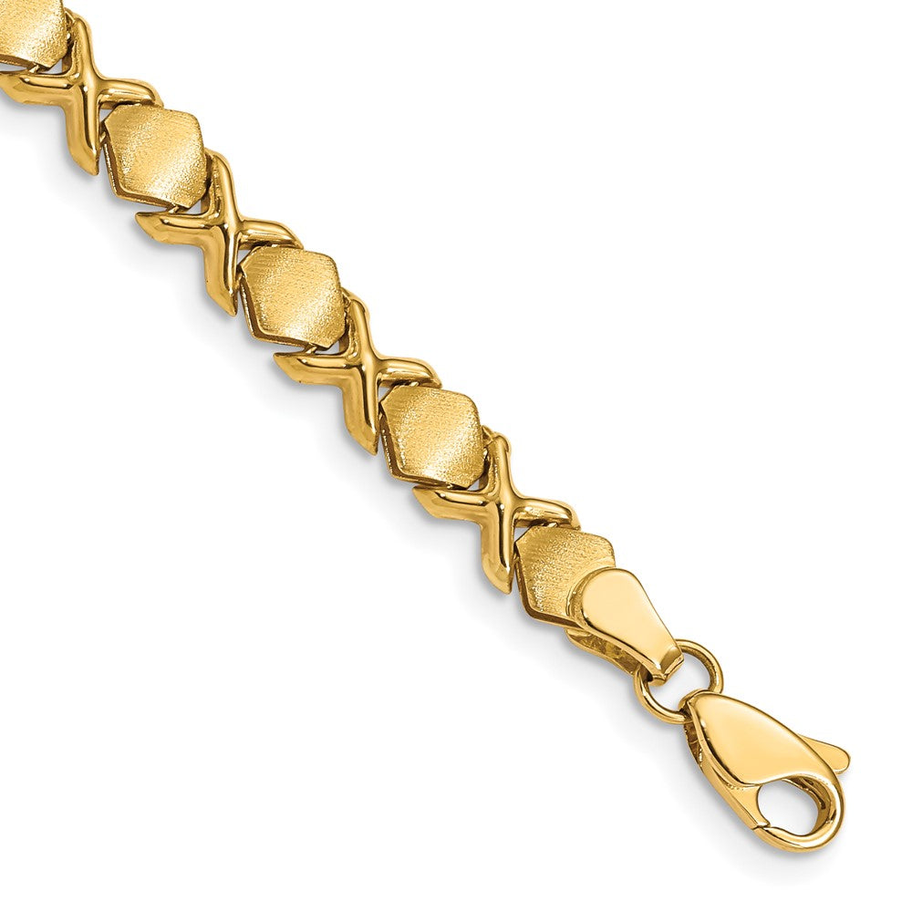 14k Brushed and Polished -X-Design Stampato 7 inch Bracelet, 7 x 5 mm