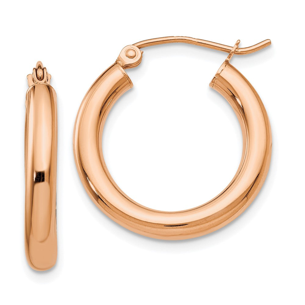 14k Rose Gold 3x20mm Polished Lightweight Tube Hoop Earrings, 20 x 3 mm