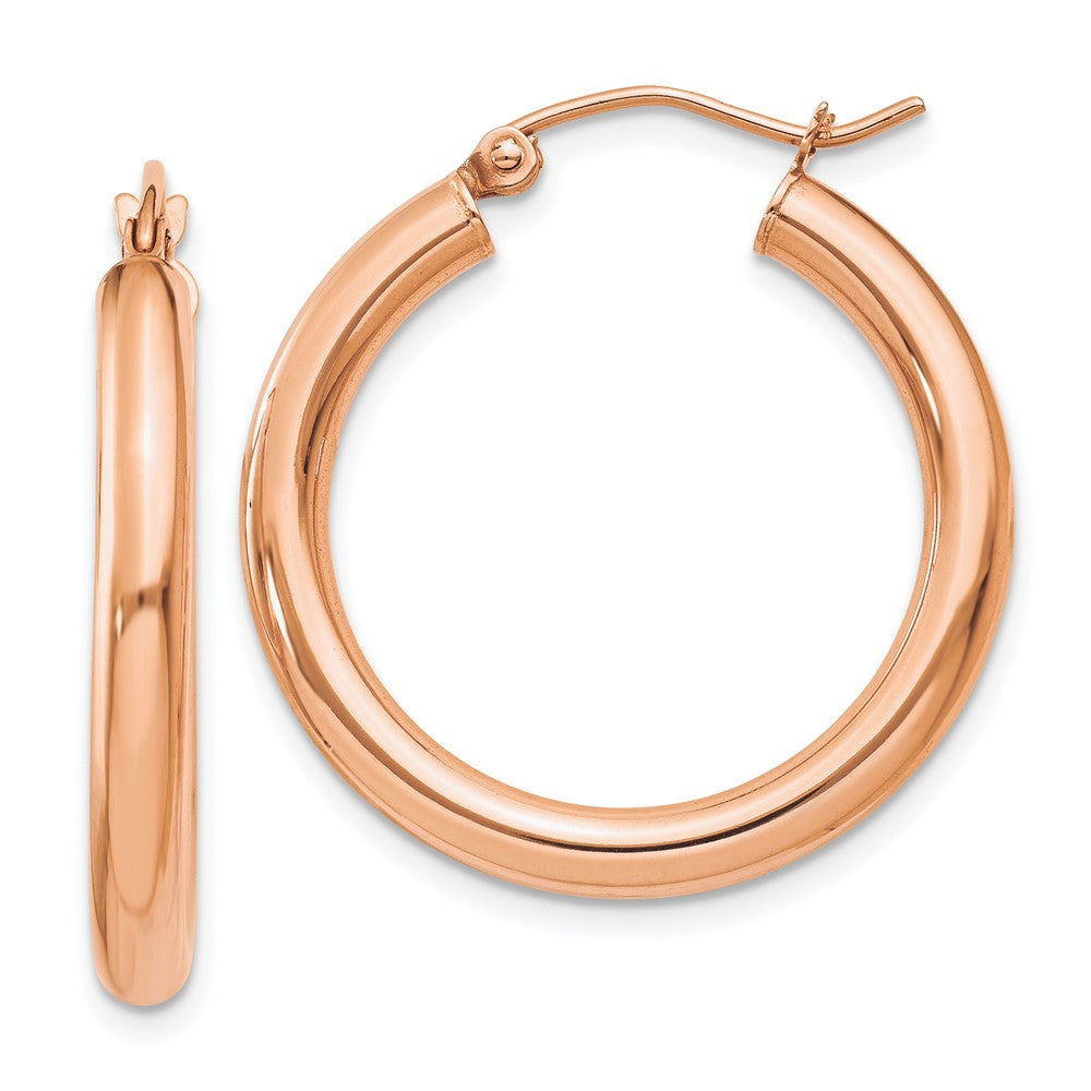 14k Rose Gold 3x25mm Polished Lightweight Tube Hoop Earrings, 25 x 3 mm