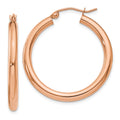 14k Rose Gold 3x30mm Polished Lightweight Tube Hoop Earrings, 30 x 3 mm
