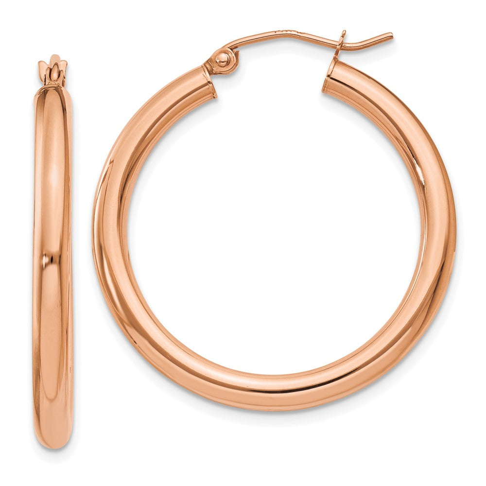 14k Rose Gold 3x30mm Polished Lightweight Tube Hoop Earrings, 30 x 3 mm