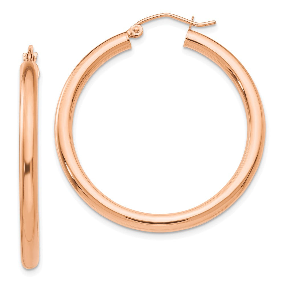 14k Rose Gold 3x35mm Polished Lightweight Tube Hoop Earrings, 35 x 3 mm