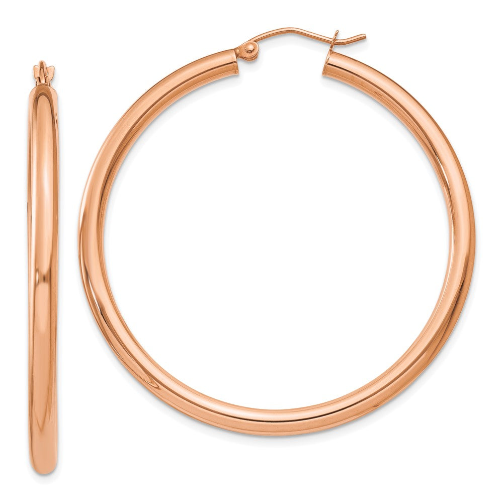 14k Rose Gold 3x45mm Polished Lightweight Tube Hoop Earrings, 45 x 3 mm