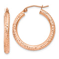 14k Rose Gold 3x25mm Diamond-cut Round Tube Hoop Earrings, 25 x 3 mm