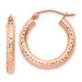 14k Rose Gold 3x20mm Diamond-cut Round Tube Hoop Earrings, 20 x 3 mm