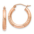 14k Rose Gold 3x18mm Satin Diamond-cut Round Tube Hoop Earrings, 14 x 3 mm