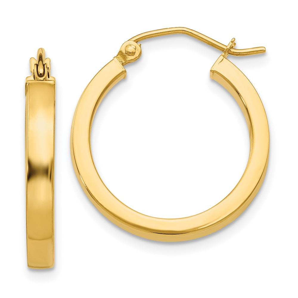 14k 2x20mm Polished Square Tube Hoop Earrings, 20 x 3 mm