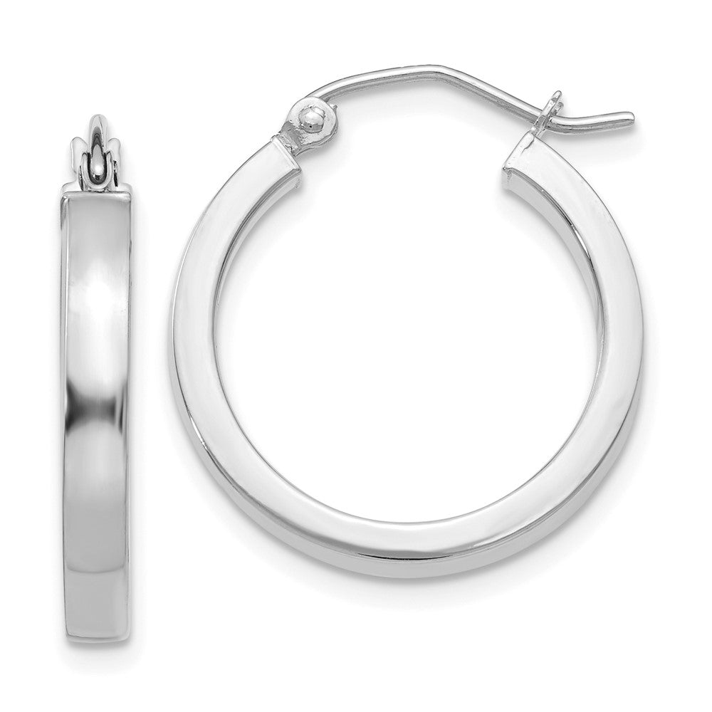 14k White Gold 2x20mm Polished Rectangle Tube Hoop Earrings, 20 x 3 mm