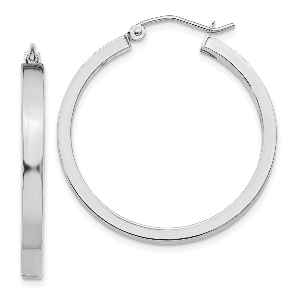 14k White Gold 2x30mm Polished Rectangle Tube Hoop Earrings, 30 x 3 mm