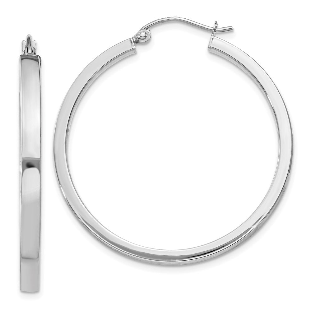 14k White Gold 2x35mm Polished Rectangle Tube Hoop Earrings, 34 x 3 mm