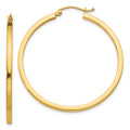 14k 2x40mm Square Tube Hoop Earrings, 40 x 2 mm