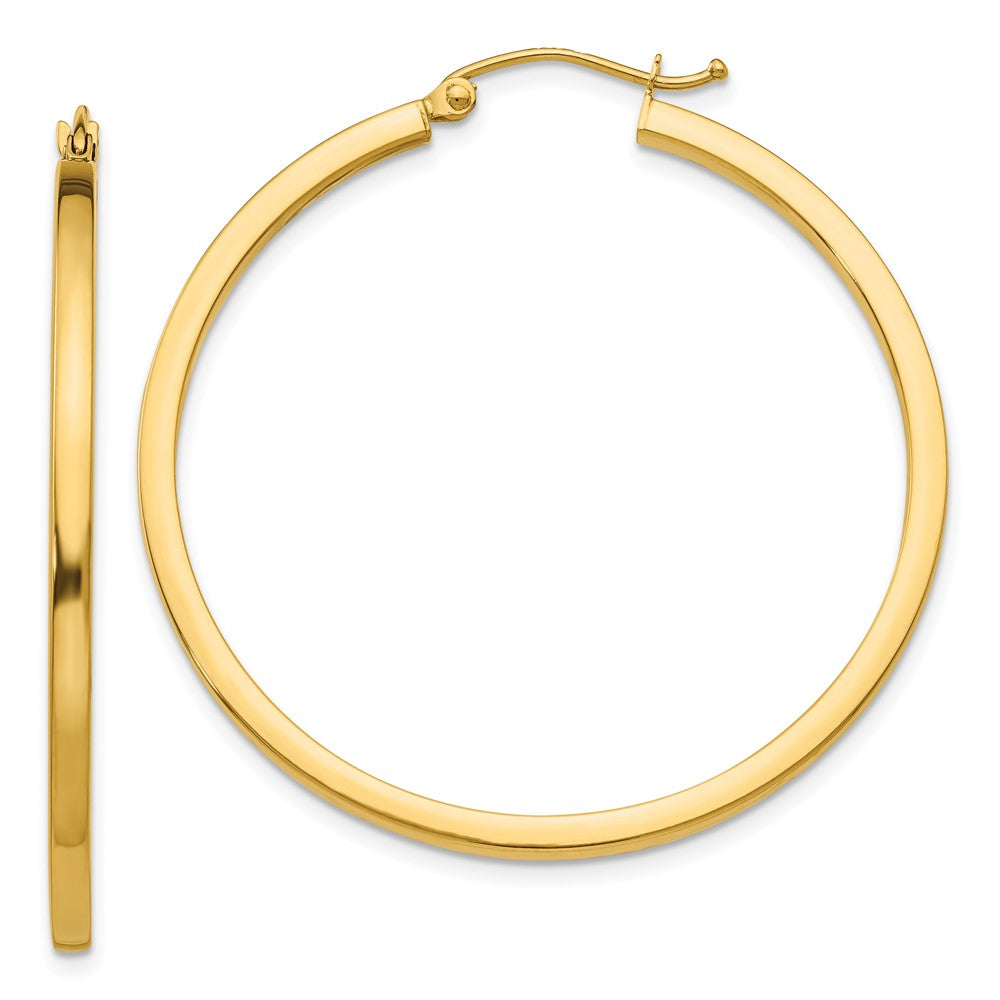 14k 2x40mm Square Tube Hoop Earrings, 40 x 2 mm