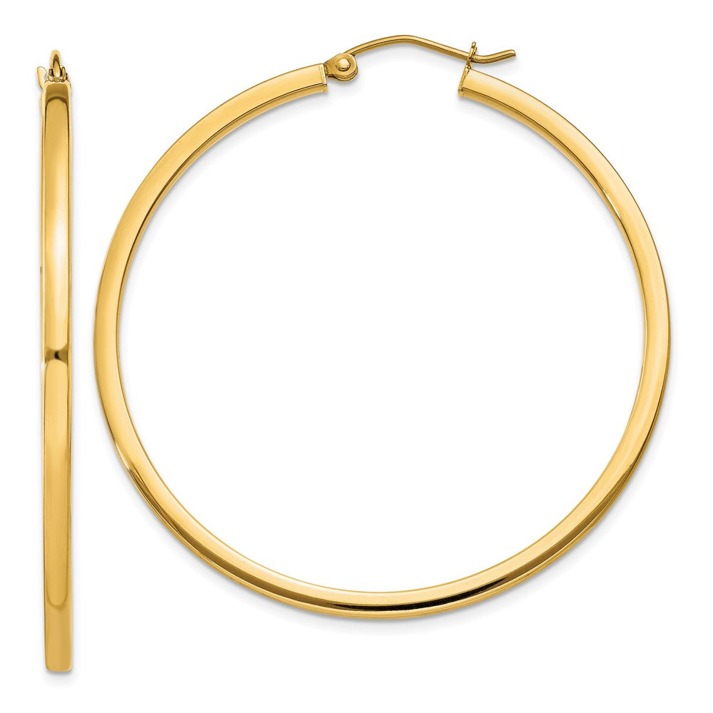 14k 2x45mm Square Tube Hoop Earrings, 45 x 2 mm