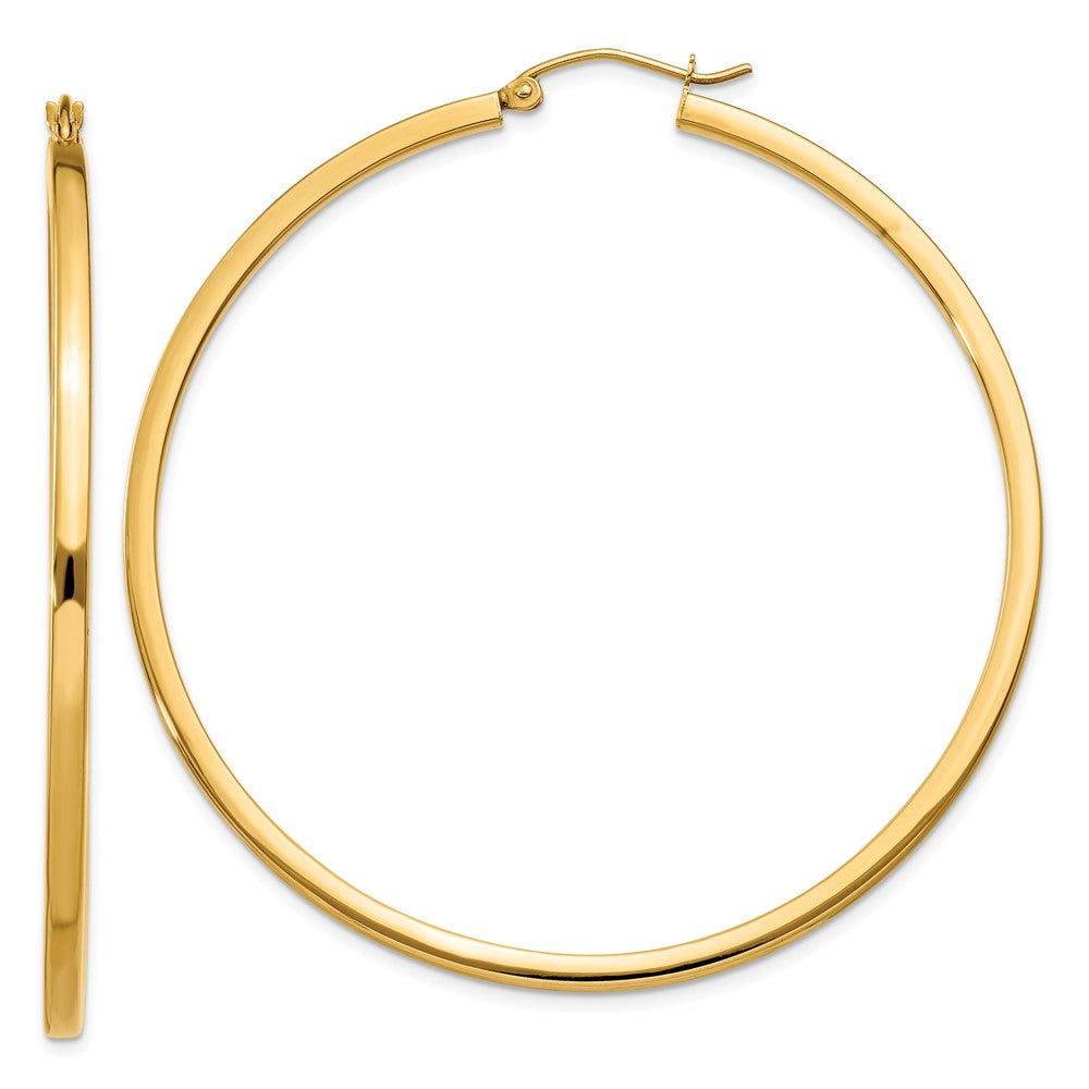 14k 2x55mm Square Tube Hoop Earrings, 55 x 2 mm