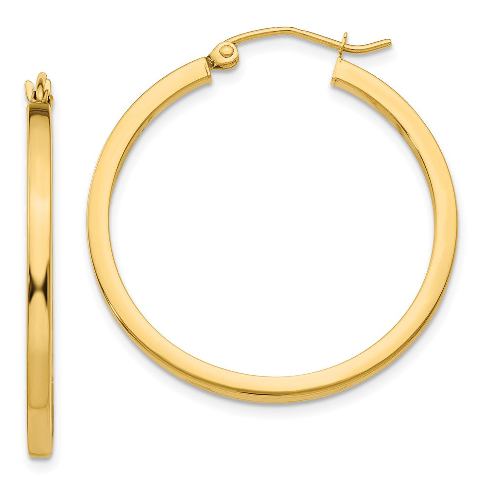 14k 2x30mm Square Tube Hoop Earrings, 30 x 2 mm