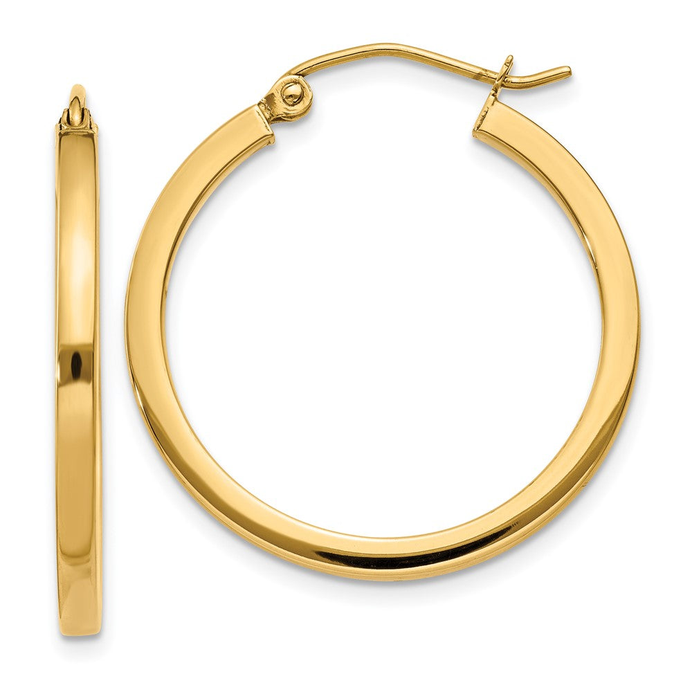 14k 2x25mm Square Tube Hoop Earrings, 25 x 2 mm