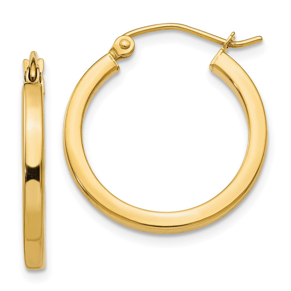 14k 2x20mm Square Tube Hoop Earrings, 20 x 2 mm