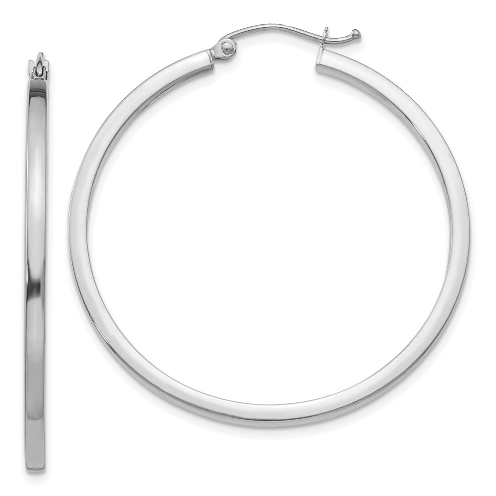 14k White Gold 2x40mm Square Tube Hoop Earrings, 40 x 2 mm