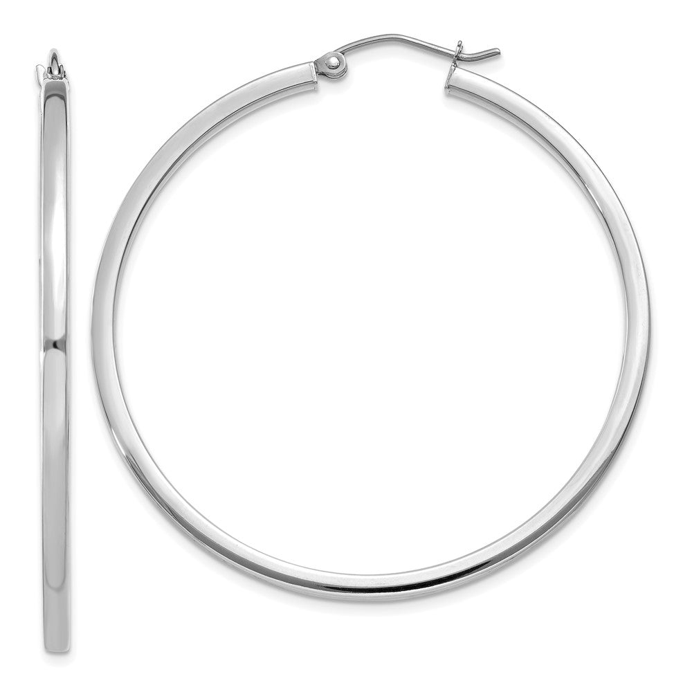 14k White Gold 2x45mm Square Tube Hoop Earrings, 45 x 2 mm