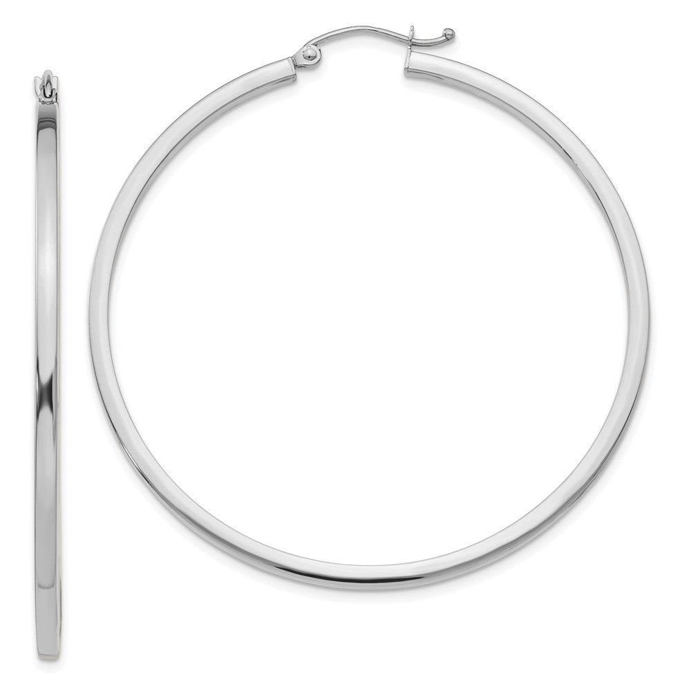 14k White Gold 2x50mm Square Tube Hoop Earrings, 50 x 2 mm