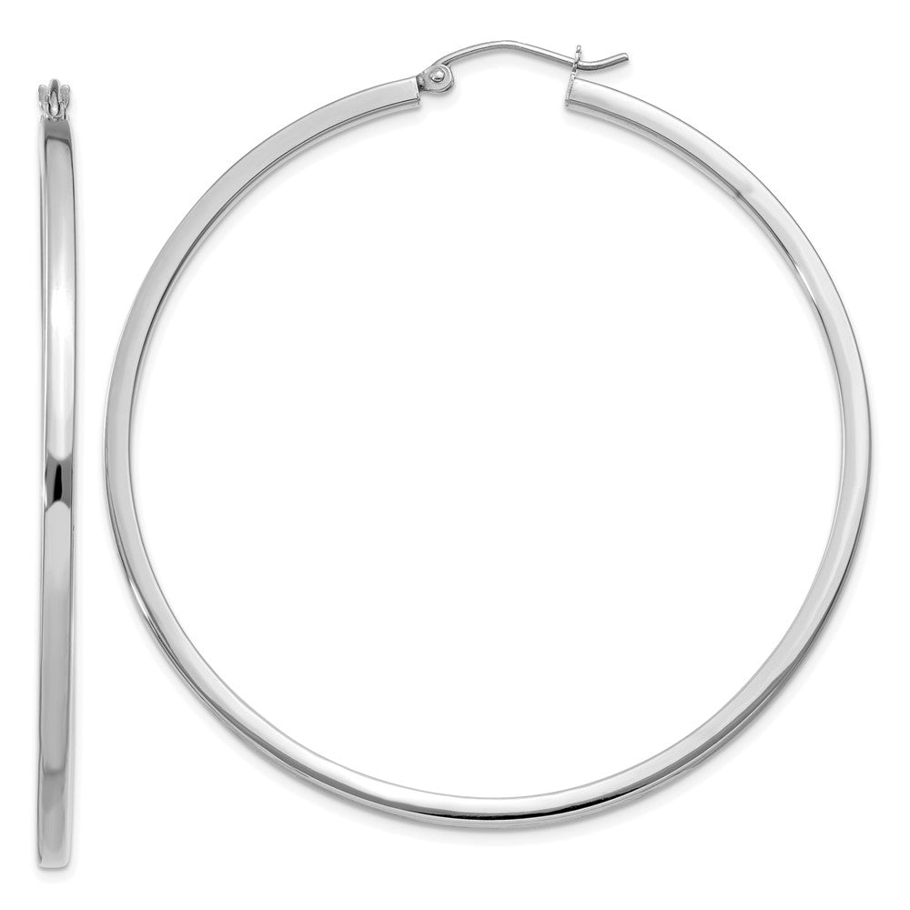 14k White Gold 2x55mm Square Tube Hoop Earrings, 55 x 2 mm