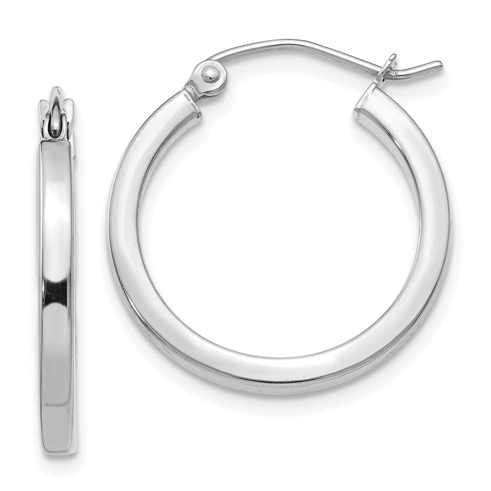 14k White Gold 2x20mm Square Tube Hoop Earrings, 20 x 2 mm