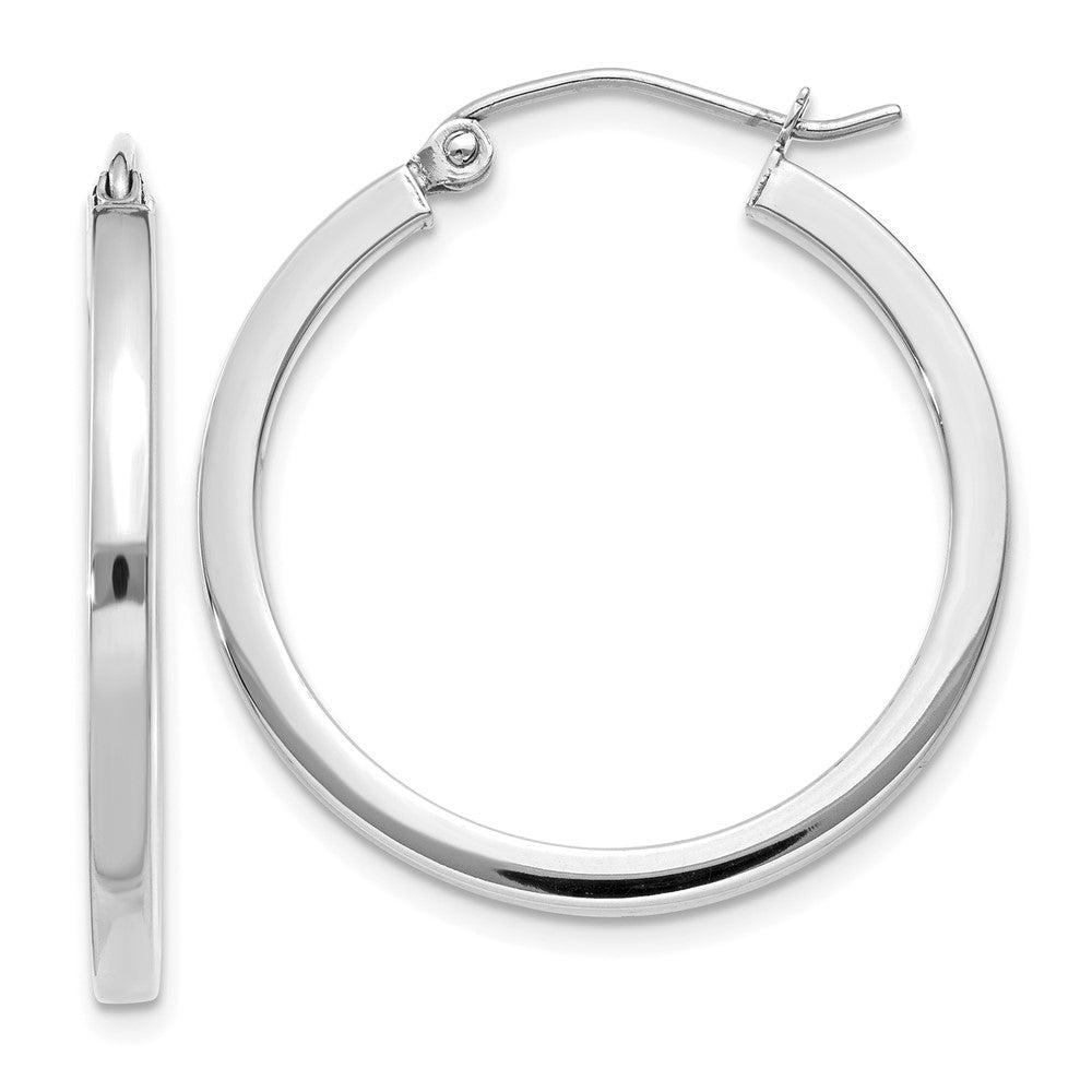 14k White Gold 2x25mm Square Tube Hoop Earrings, 25 x 2 mm