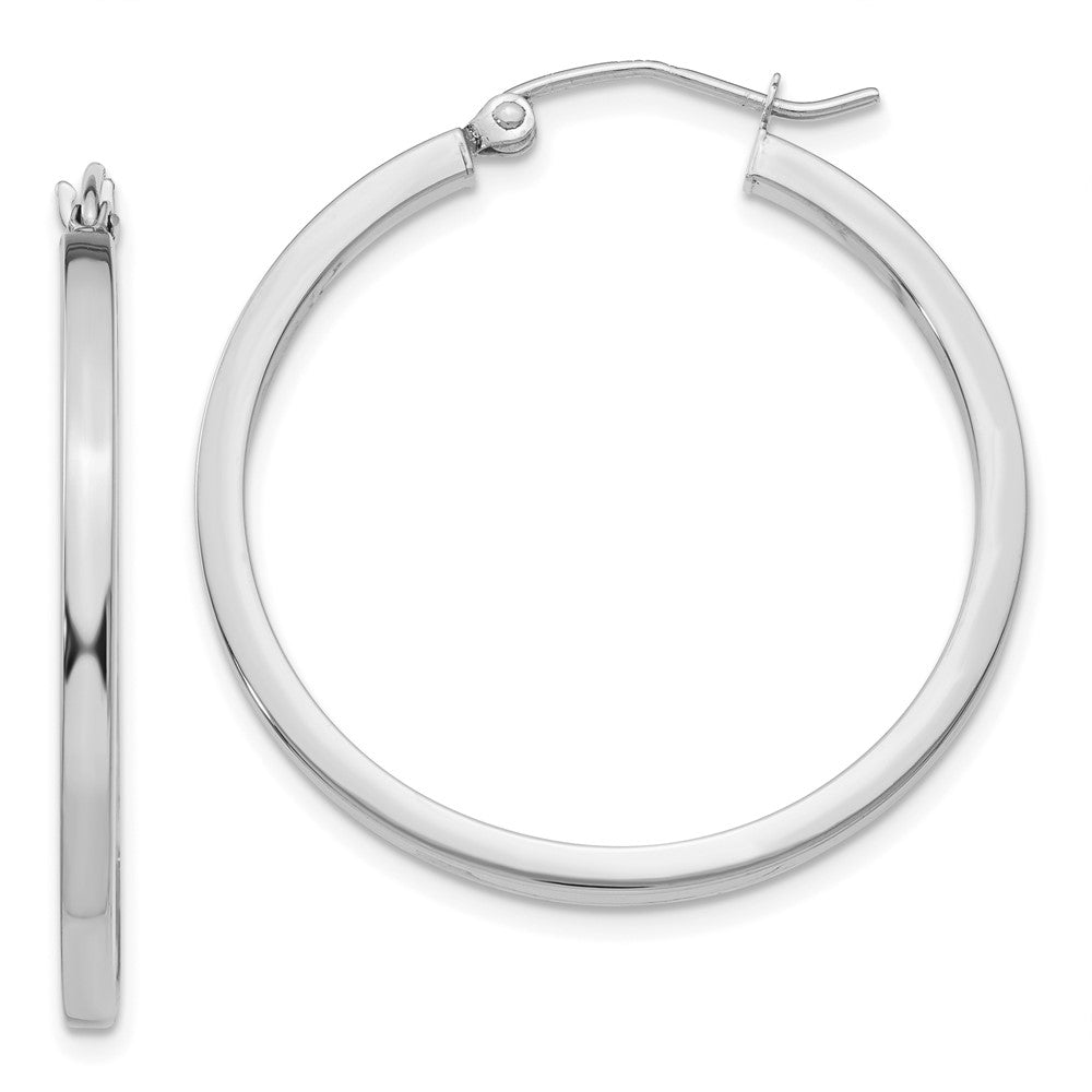 14k White Gold 2x30mm Square Tube Hoop Earrings, 30 x 2 mm