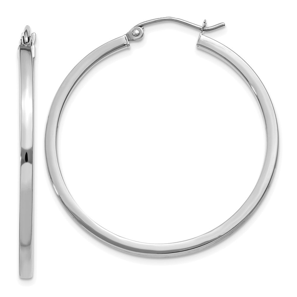 14k White Gold 2x35mm Square Tube Hoop Earrings, 35 x 2 mm