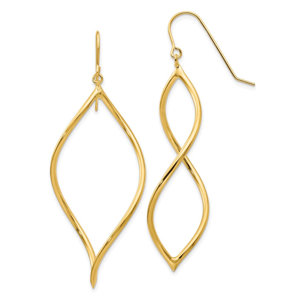 14k Polished Twisted Drop French Hook Earrings, 60 x 25 mm