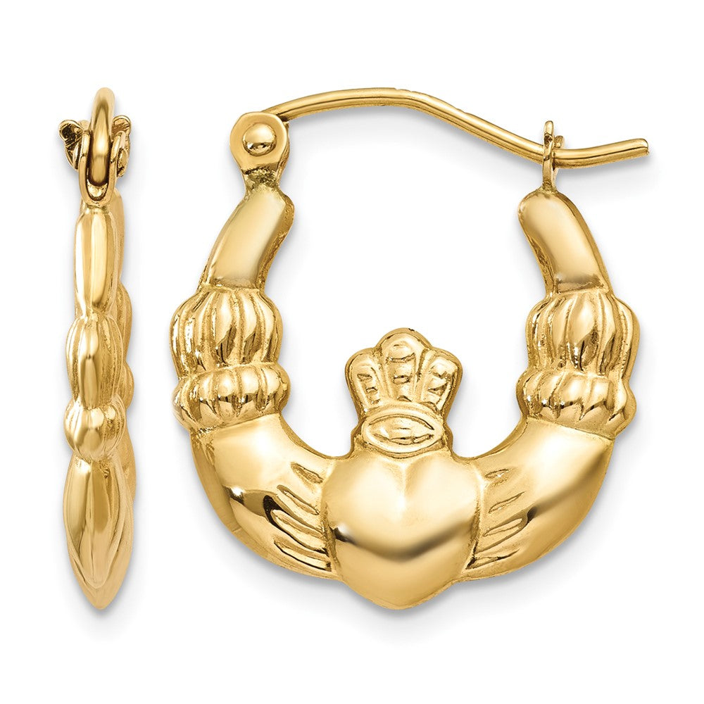 14k Polished Claddagh Hoop Earrings, 19.25 x 3 mm