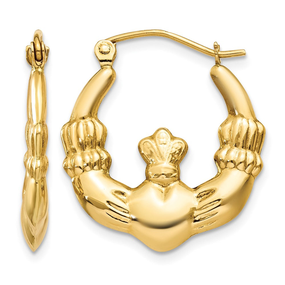 14k Polished Claddagh Hoop Earrings, 22.25 x 2.75 mm