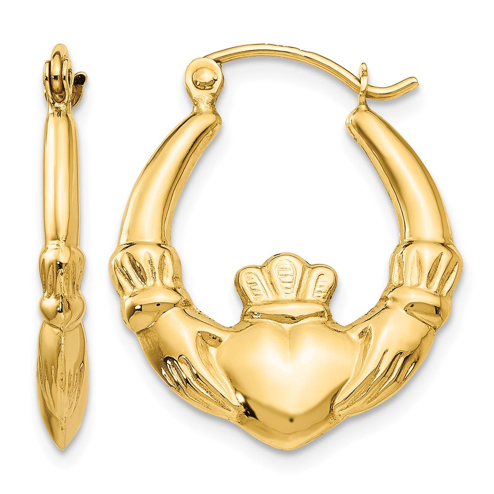 14k Polished Claddagh Hoop Earrings, 23 x 3.5 mm