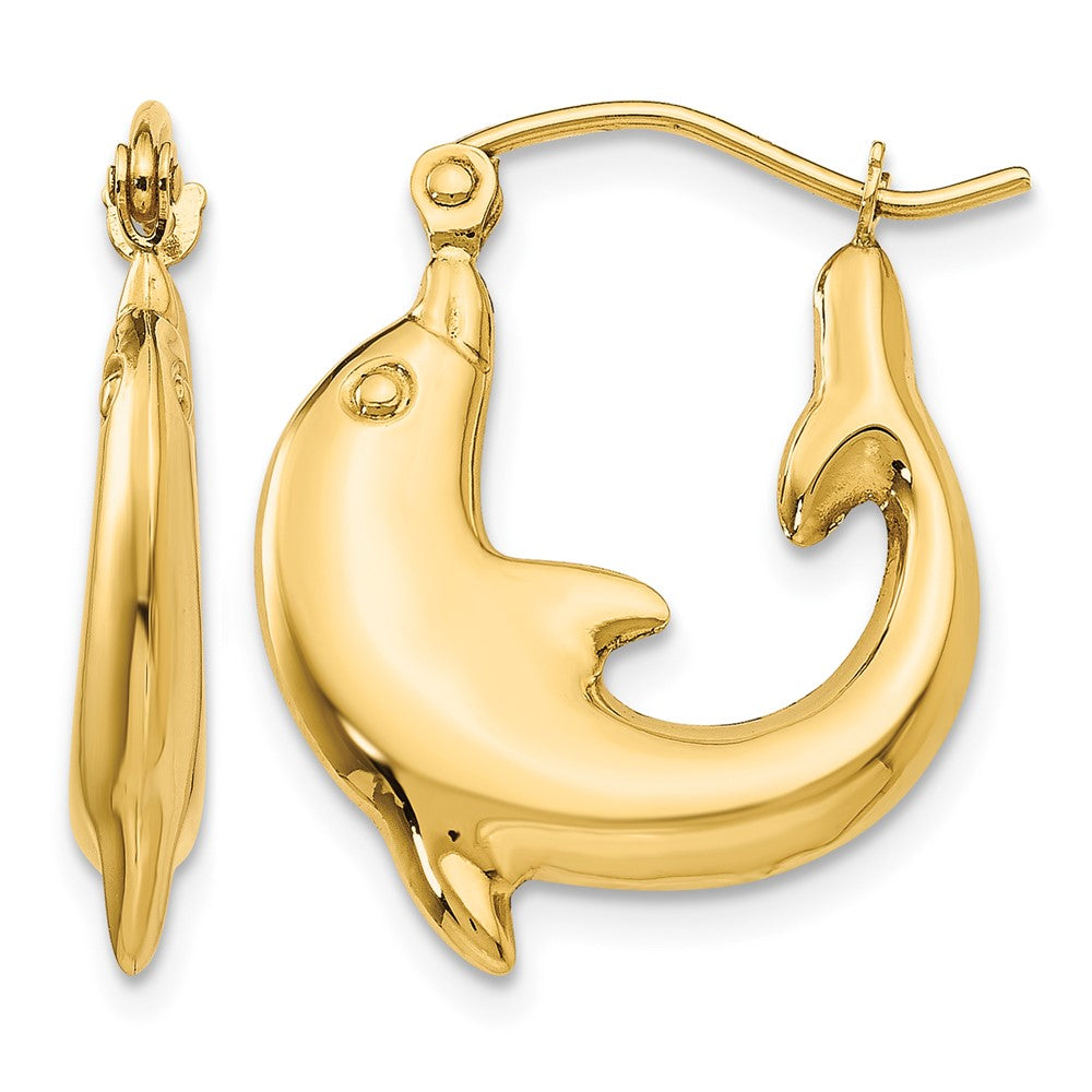 14k Polished Dolphin Hoop Earrings, 22.75 x 3.75 mm