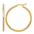 10K Polished Hinged Hoop Earrings, 35 x 2 mm