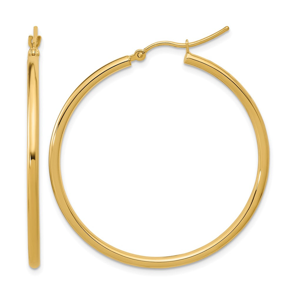10K Polished Hinged Hoop Earrings, 40 x 2 mm