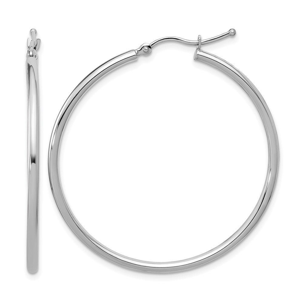 10K White Gold Polished Hinged Hoop Earrings, 40 x 2 mm