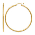 10K Polished Hinged Hoop Earrings, 50 x 2 mm