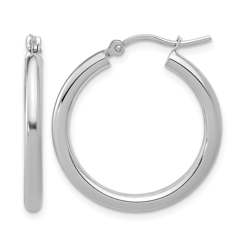 10K White Gold Polished Hinged Hoop Earrings, 25 x 2 mm, 1.58 g