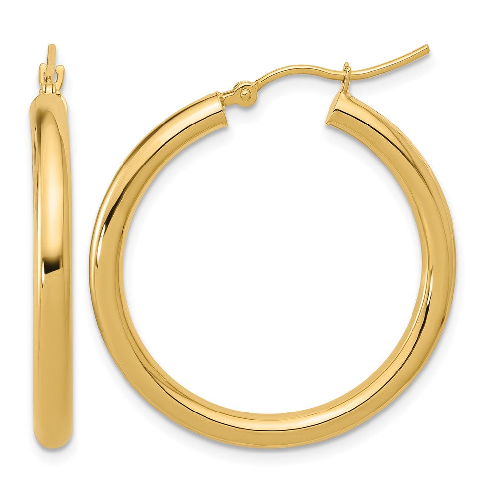 10K Polished Hinged Hoop Earrings, 30 x 3 mm, 1.88 g