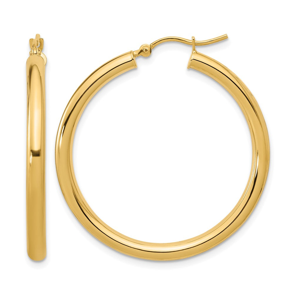 10K Polished Hinged Hoop Earrings, 35 x 3 mm