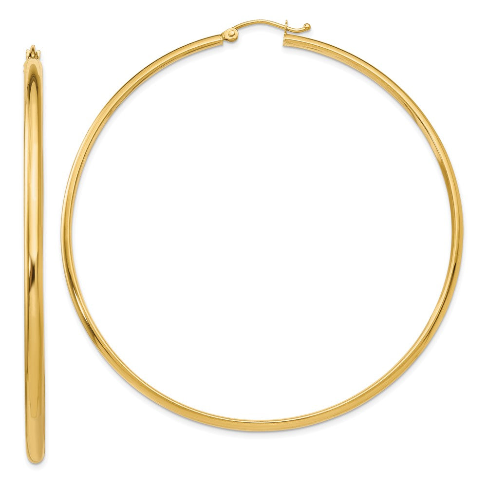 14k 2.75x65mm Polished Tube Hoop Earrings, 65 x 2.75 mm