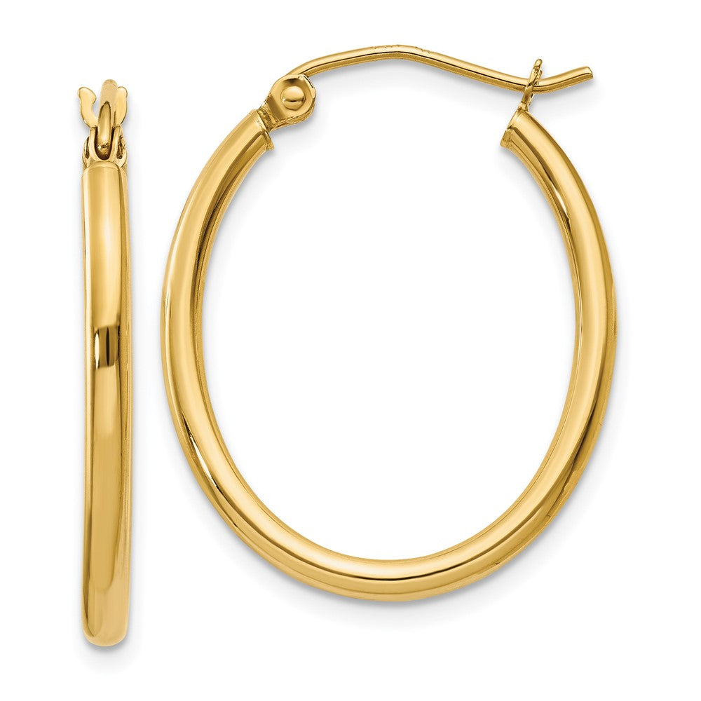 14k 2x24mm Oval Polished Tube Hoop Earrings, 17 x 2 mm