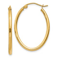 14k 2x30mm Oval Polished Tube Hoop Earrings, 17 x 2 mm